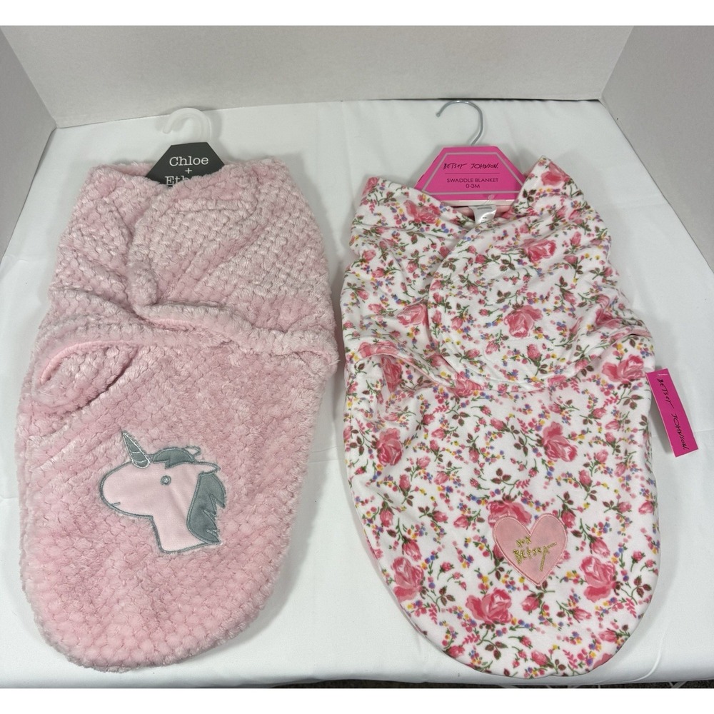 Baby Girl Swaddle Wrap Newborns 0-3 months‎ Pink Unicorn Floral Soft Cute set 2